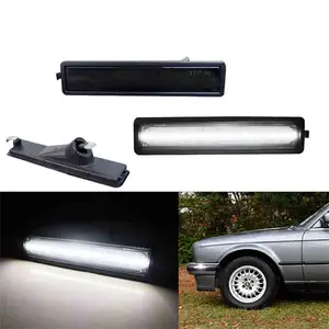 2PCS Smoked Lens White LED Front & Rear Bumper Side Marker Light For BMW E30 3 E34 5 Series Replace OEM 63141377849, 63 14 1 377 849, 63-14-1-377-849