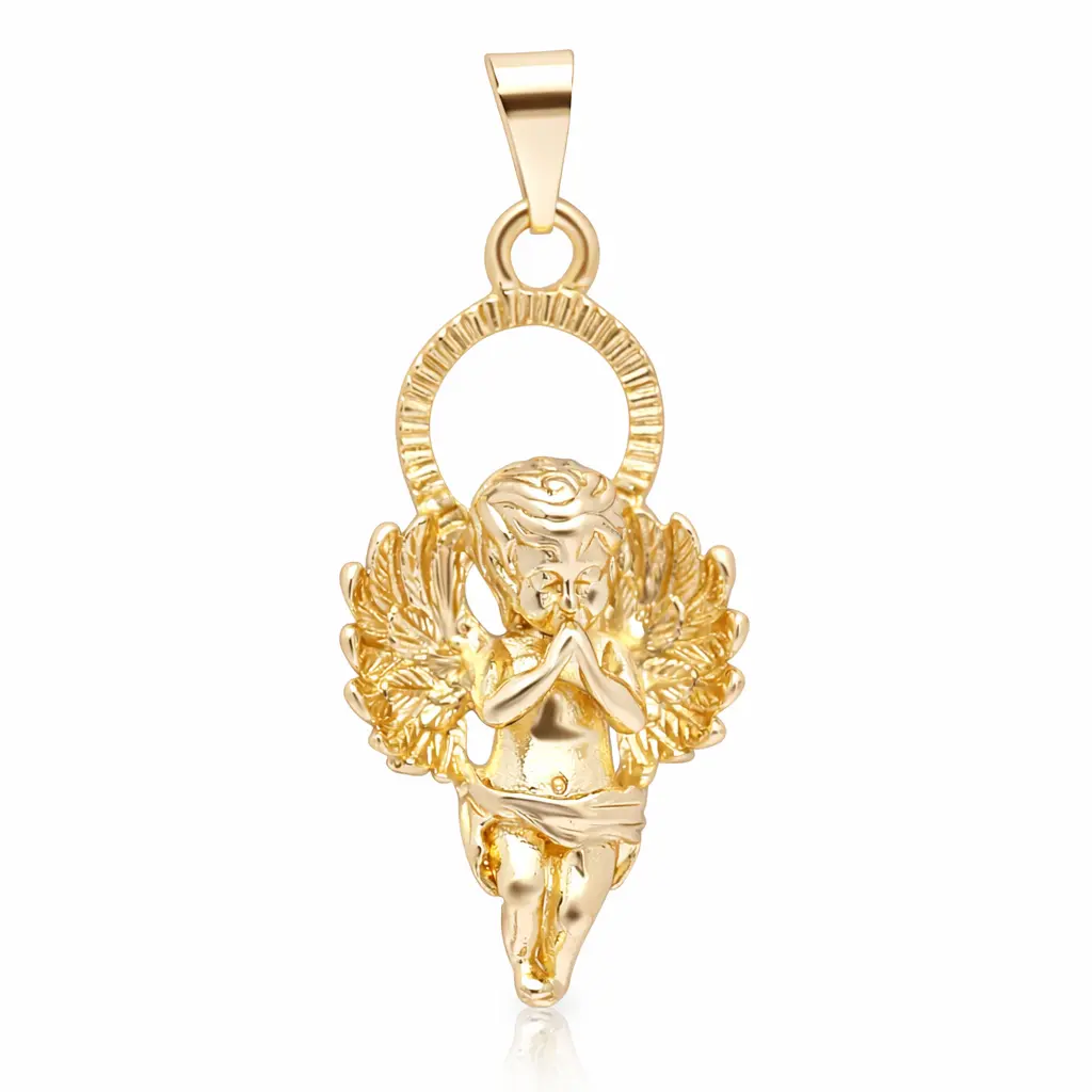 Female Gold-Plated Guardian Angel Wings Pendant Necklace, Praying Cherub Charm Jewelry, Religious Fashion Gift for Women