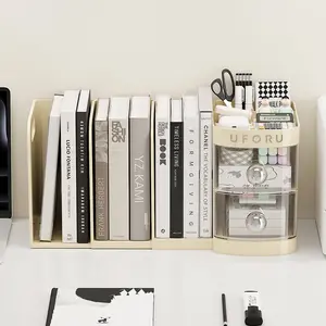 Adjustable Bookshelf Desktop,Organizer Box Book Stand,Office File Storage Student Drawer,Kids Pen Holder with Shelves and Compartments