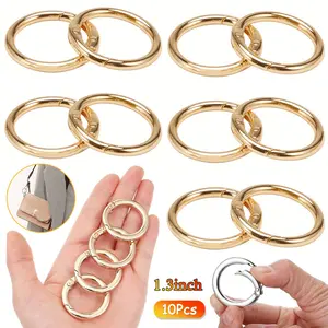 10 Pcs 1.3 Inch Metal Spring O Rings Clip Keychain, Round Carabiner Clip for Keys, Buckle, Bags Purses, Keyrings Snap Hook Rings Clip Replacement Paracord Keychain Lanyard Leather DIY Crafts Keychain Attachment
