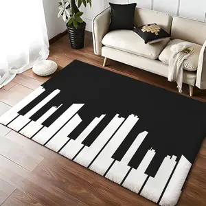 Music Note Piano Pattern Floor Mat Luxury Velvet Doormat Water Absorbent Non-Slip Floor Mat, Soft Shaggy Carpet for Bathroom Kitchen Living Room Bedroom Entrance, Washable Anti-Skid Indoor Outdoor Rug Home Decor