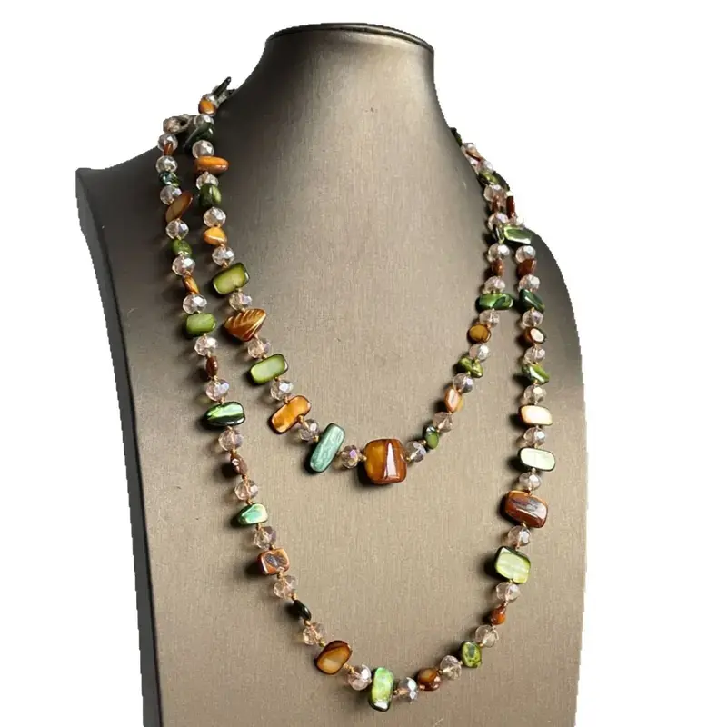 Boho Colorful Seashell Beaded Double-Layer Necklace Retro Light Luxury Vacation Long Stackable Boho Style Jewelry Modern Versatile Accessories Necklinphalt