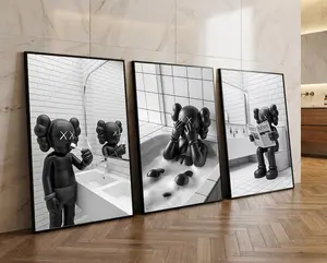 KAWS Bathroom Wall Art Set of 3,Black Shower Poster,Hypebeast Washroom Decor( NO FRAME)