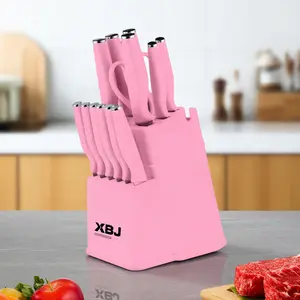 Knife Set,15 PCSKitchen Knife Set with Block Self Sharpening,Dishwasher Safe, Anti-slip Handle, Black SteelWood Wooden Sharpener Steak Cutting Stainless German Steel Premium chickenshredder Storage Stylish Chopping Blade