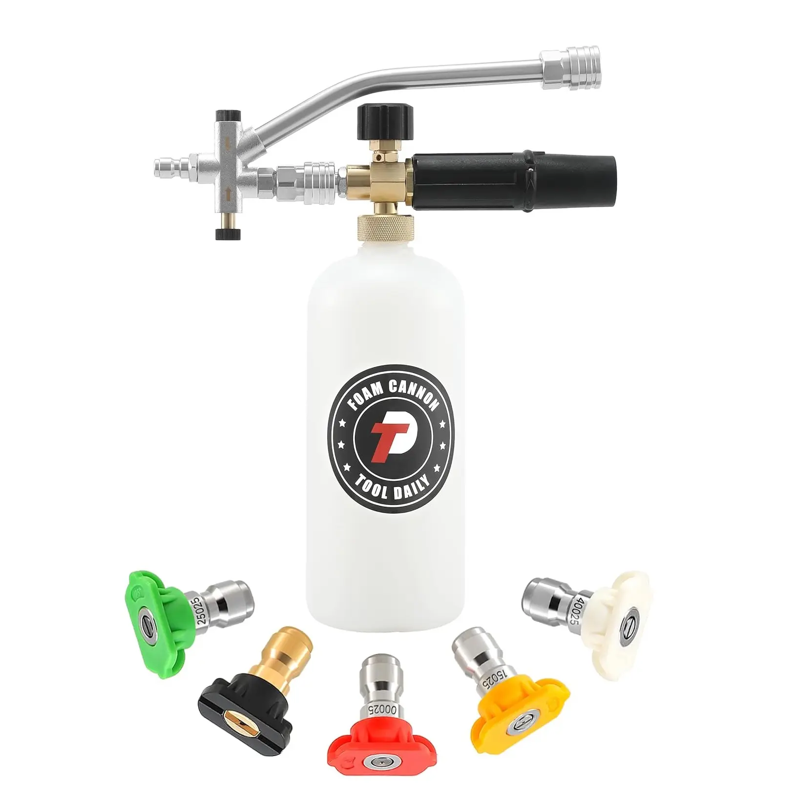 Tool Daily Snow Foam Lance Car Washing Supplies - 1L High Pressure Spray Water Spray Tool, 1/4 in Quick Connector, Dual Connector Accessory, 5 Switch Nozzle Fast Pressure Washer Tips, for Cars, Decks