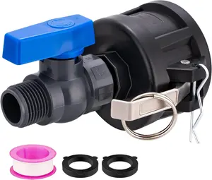 IBC Tote Adapter, 2" Cam Lock for 275-330 Gallon IBC Tote Tank, IBC Tote to Garden Hose fittings Adapter with Heavy Duty Plastic Garden Hose Shut Off Ball Valve (3/4"Female GHT*3/4" Male GHT)