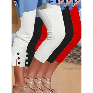 Women's Solid Color Skinny Capris Pants, Casual Comfy Breathable Trousers for Daily Wear, Ladies Bottoms for?All Seasons??gift?? Fabric Fit