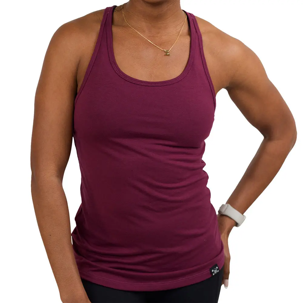 CVG Women's Minimalist Sangria Rayon Blend Tank Top - Open Back, Super Soft, Athletic Fit, Backless Top, Athletic Singlet, Athletic Singlet Women's Tanks & Camis Womenswear Polyester Tops Spandex