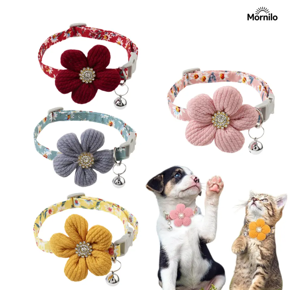 2PCS Cute Flower Dog Collar with Bell for Small Dogs & Puppies, Adjustable Girl Dog Collar, Coquette Floral Puppy Collar, Soft Pet Collar for Chihuahua, Yorkie, Cat, Spring Dog Accessories, Viral Pet Essentials, Gift for Pet Lovers