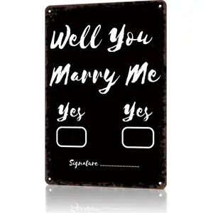 Vintage Metal Sign Decor Marry Me Proposal Card Poster Retro Funny Tin Signs For Man Cave Decor Basement Pub Farmhouse Diner Cafe Outdoor Aluminum Decorations 8×12 Inch Lightweight Room