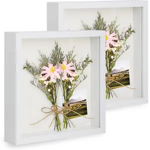 2pcs 6x6 Shadow Box Frame 3D Picture Display Case with Real Transparent Glass for Photos Memorabilia Crafts Souvenir Wedding Memories Baby Items White 1.2 Inch Depth