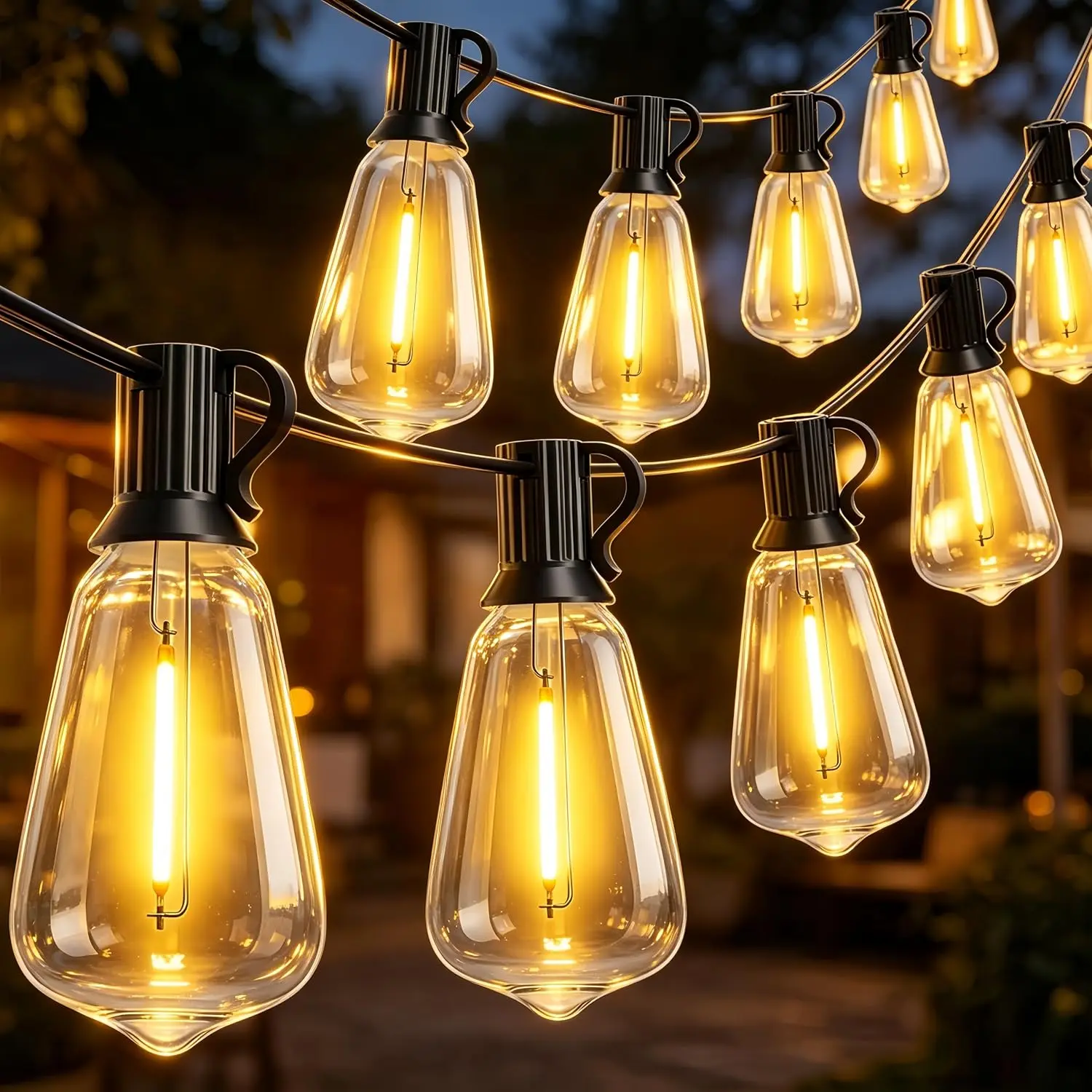 Retro ST38 Waterproof LED Outdoor String Lights, Multi-Size 50FT-100FT-200FT Hanging Patio Fixtures, 2700K Warm White Nightlight With Spare Bulb, Garden Light Decor For Bedroom, Wedding