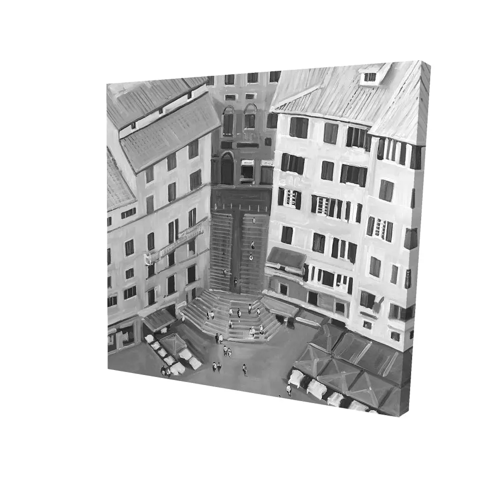 8x8 in. Siena City Monochrome Gray Canvas Art Print with 360 Stand, Modern Italian Home Decor, Durable Photo Wall Art Supplies, Bedroom Decor