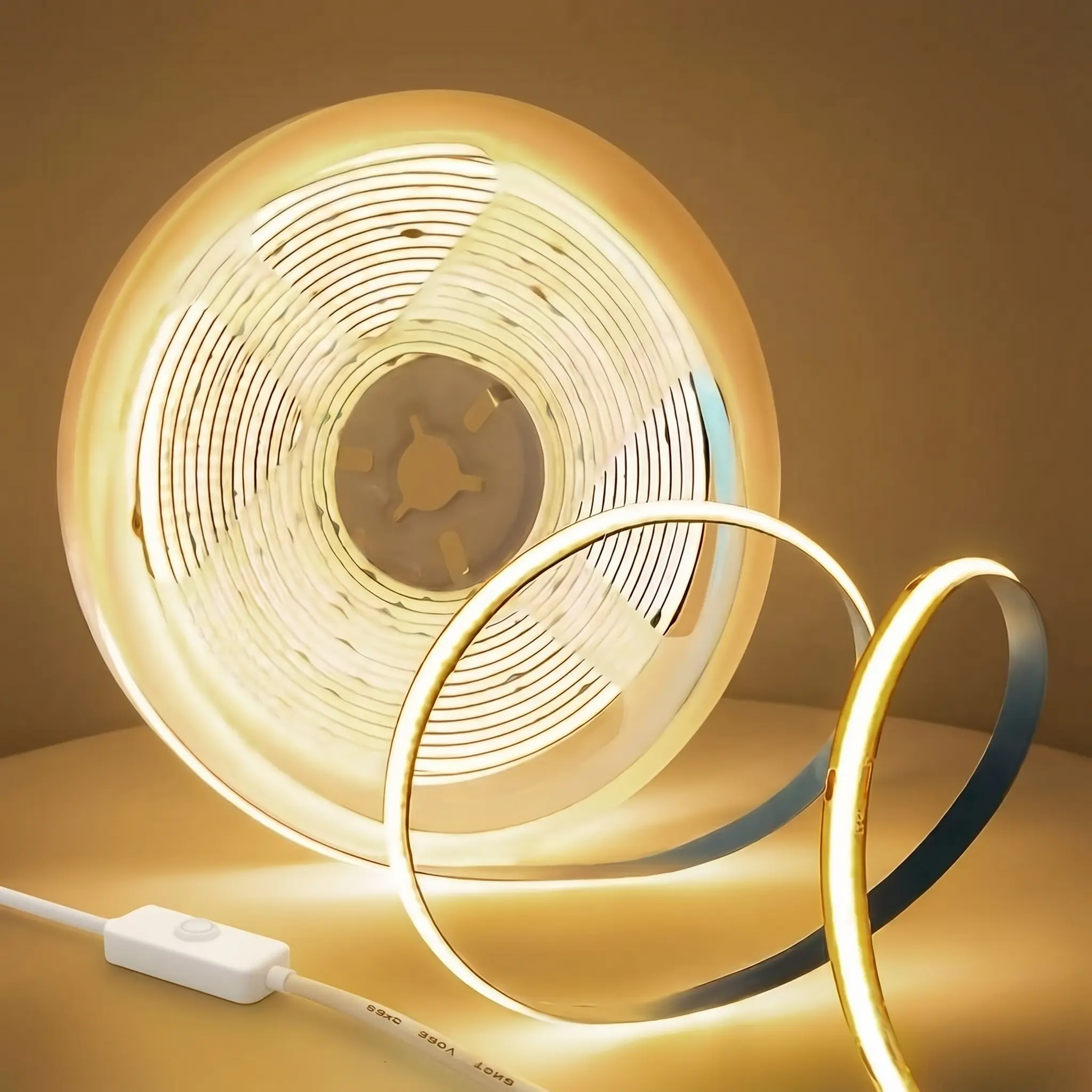 COB LED Strip Lights 10FT Warm White with Switch, Dot-Free Seamless Glow High-Density Flexible Self-Adhesive 5M Tape Light for Bedroom Under Cabinet Kitchen Living Room Staircase Closet Ambient Accent Lighting Home Decor