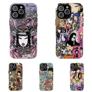 Pink Colorful Tokidoki Phone Case, Cool Lady and Tiger Graphic Design, Cute Trendy Aesthetic Tough Shockproof Protective Cover, Compatible with iPhone 11-17 Pro Max/Plus and Samsung Galaxy S23-25, Halloween Gift