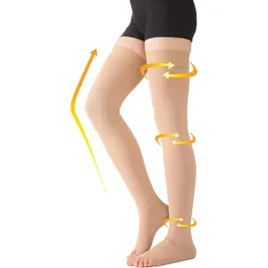 Medical Thigh High Compression Stockings for Men & Women, Pair, Open Toe, 20-30 mmHg Graduated Compression Support Hose, Opaque, Best for Varicose Veins, Edema, Flight, DVT, Swelling, Beige XL