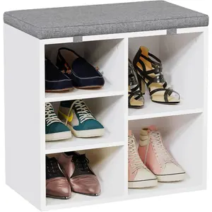 Shoe Bench, Entryway Storage Bench with Cushion, Cubby Shoe Rack with Adjustable Shelves, Shoe Organizer Bench for Living Room, Bedroom, Hallway, Mudroom (White, 20 inch)Simple modern creative storage bench cushion bench shoe bench