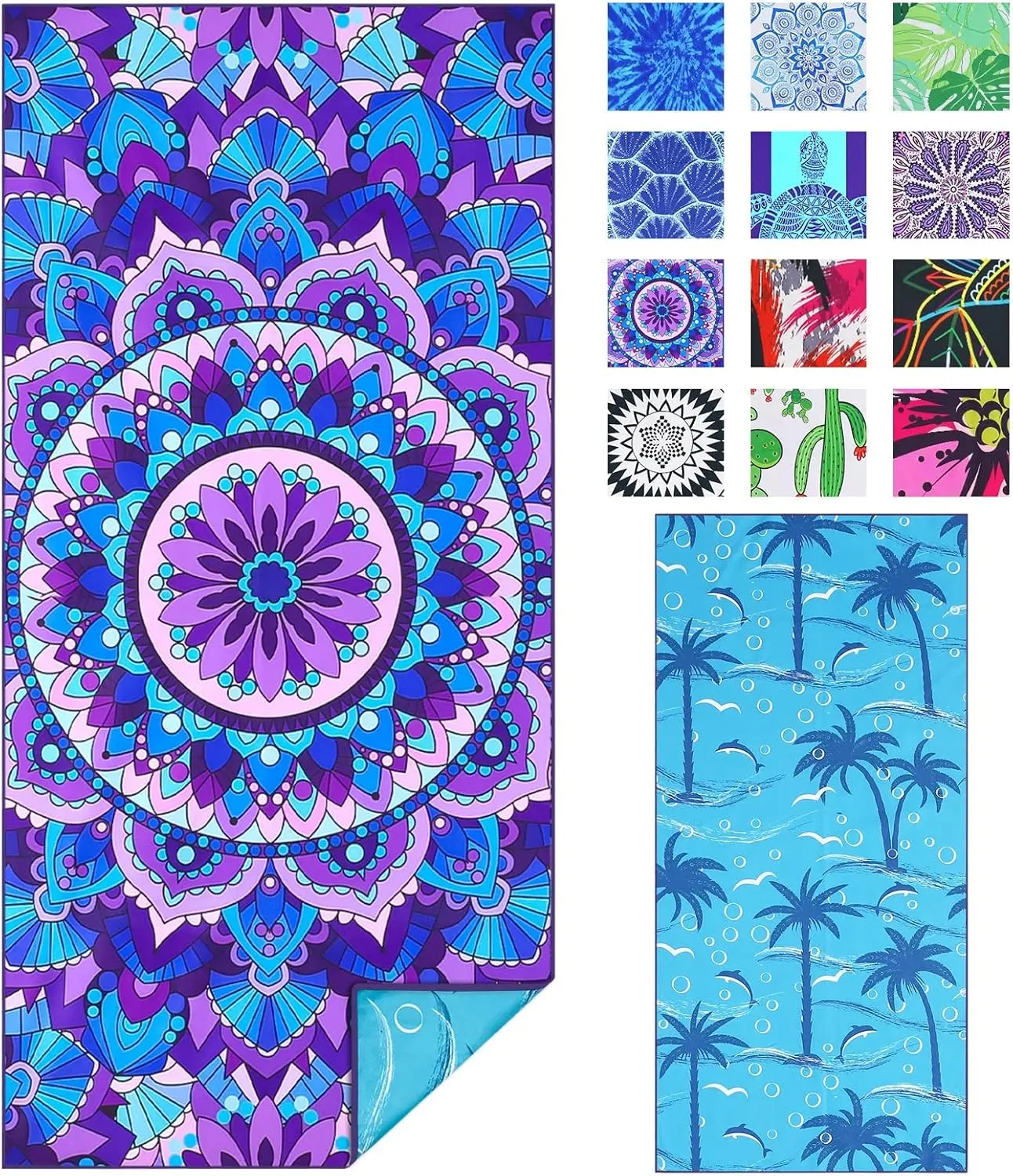 Microfiber Sand-Free Beach Towel - [New Deal], Quick-Dry, Compact, Large Size 71"L x 32"W, Lightweight, Reusable, Double-Side Reversible, Portable Foldable Mat, Reduces Baggage Weight, Suitable for All Ages