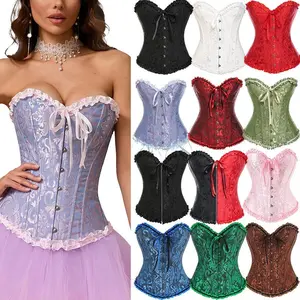 [Please Size Up!] Women's Lace Up Boned Overbust Corset Top Bustier Lingerie Bodyshaper Top Halloween Costumes Gothic Steampunk Party Outfit Womenswear