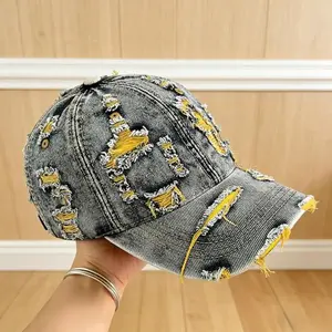 Retro Washed Ripped Denim Baseball Cap for Men, Trendy Distressed Casual Sun Hat with UV Protection, Lightweight Breathable Design, Perfect for Outdoor Activities, Daily Commute, Hiking, Travel & All-Casual Daily Wear