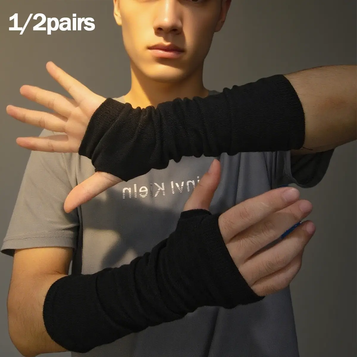 Dark Style Knitted Texture Arm Warmers for Men & Women, Gender Neutral, Harajuku Fashion Accessories, Trendy Art Event Wear, Role-Playing Costume Sleeves, Textured