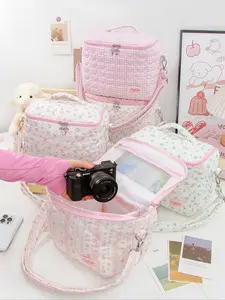 Stitched Floral Camera Bag, Digital Camera Travel Protection Case, Shockproof Dslr Slr Mirrorless Camera Cover with Crossbody Strap, Flower