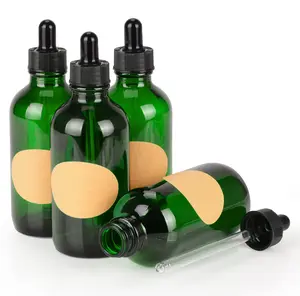 Green Dropper Bottle, Glass Dropper with Inner Plug and Label, 15-120 ml