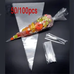 50/100pcs Christmas gift flowers wedding party popcorn candy transparent cellophane packaging bag Party Packs