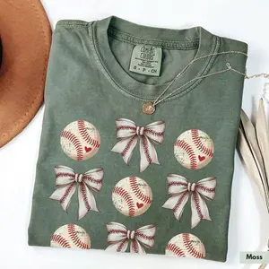 Comfort Colors® Coquette Baseball Shirt, Baseball Mom Shirt, Womens Baseball Shirt, Baseball Lover Shirt, Baseball Season, Baseball Bow Tee