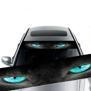 【3-Day Delivery】Summervibes JOYTUTUS Car Sunshade Stickers Auto Front Windshield 3D Vinyl Film with Ghost & Wolf Eyes Design Blue Glitter UV Protection Decorative Decal