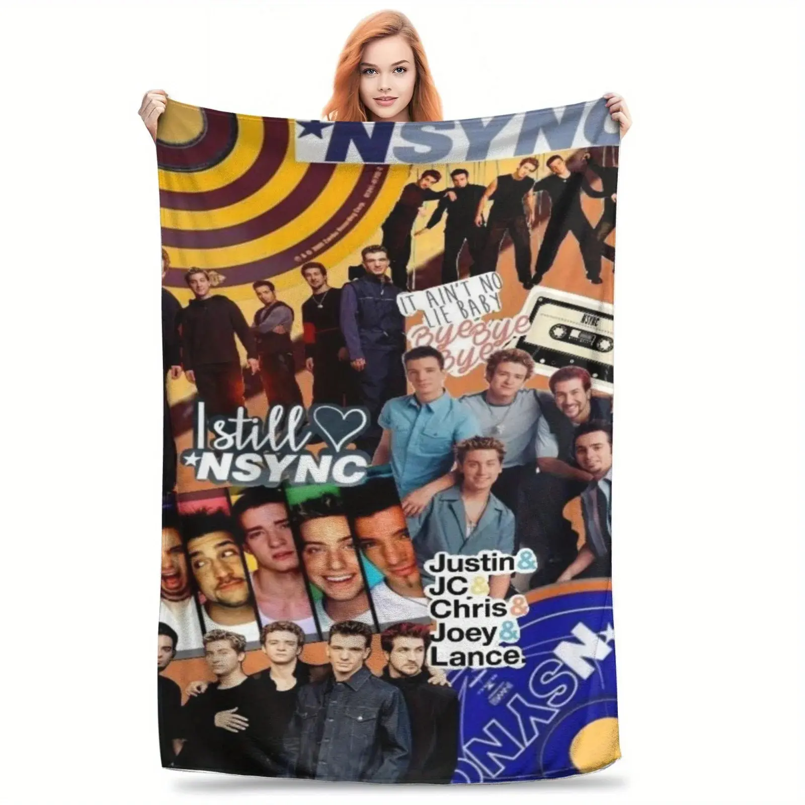 NSYNC Themed Classic Patchwork Print Velvet Flannel Blanket - Super Soft, Warmth-Retentive, Versatile, Machine Washable - Home & Travel Use, Ideal Gift for Fans