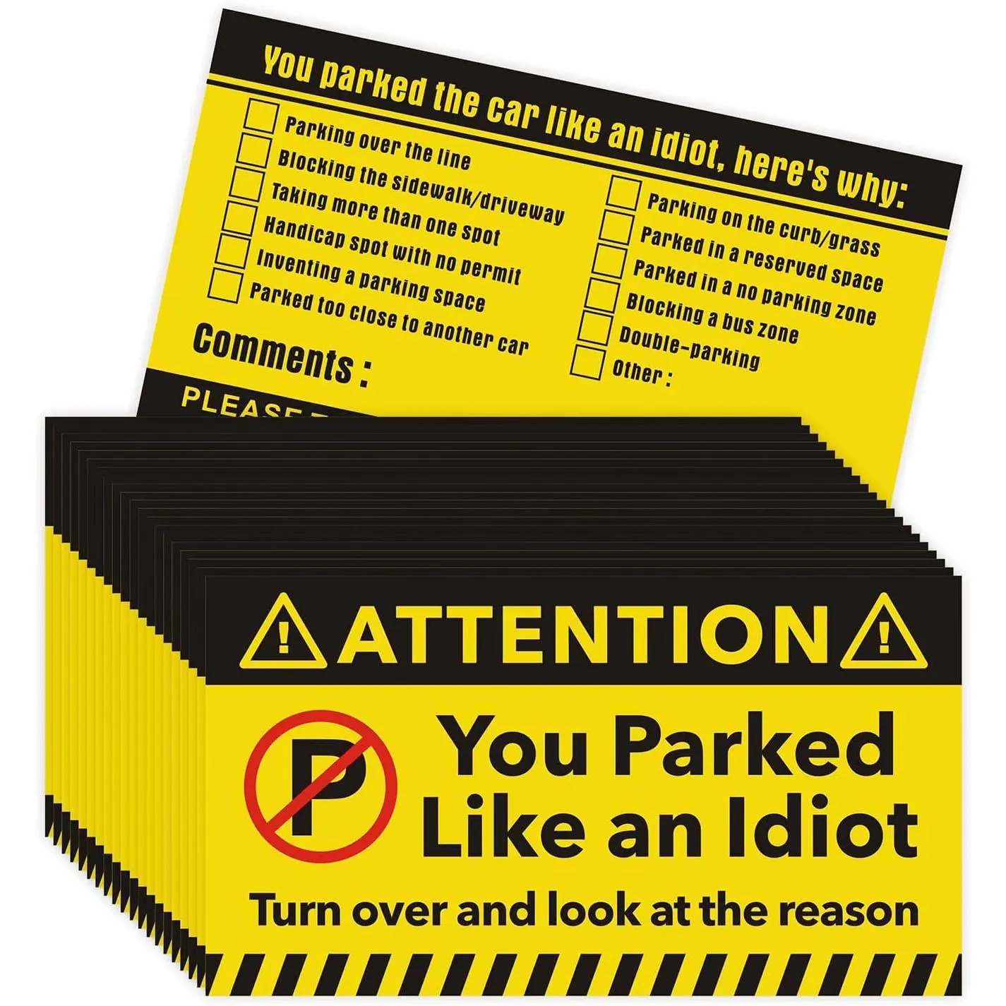 160 count Bad Parking Cards You Parked Like an Idiot Cards Bad Parking Stickers Funny Parking Violation Cards with Multi Violation Reasons 3.5 x 2 Inches