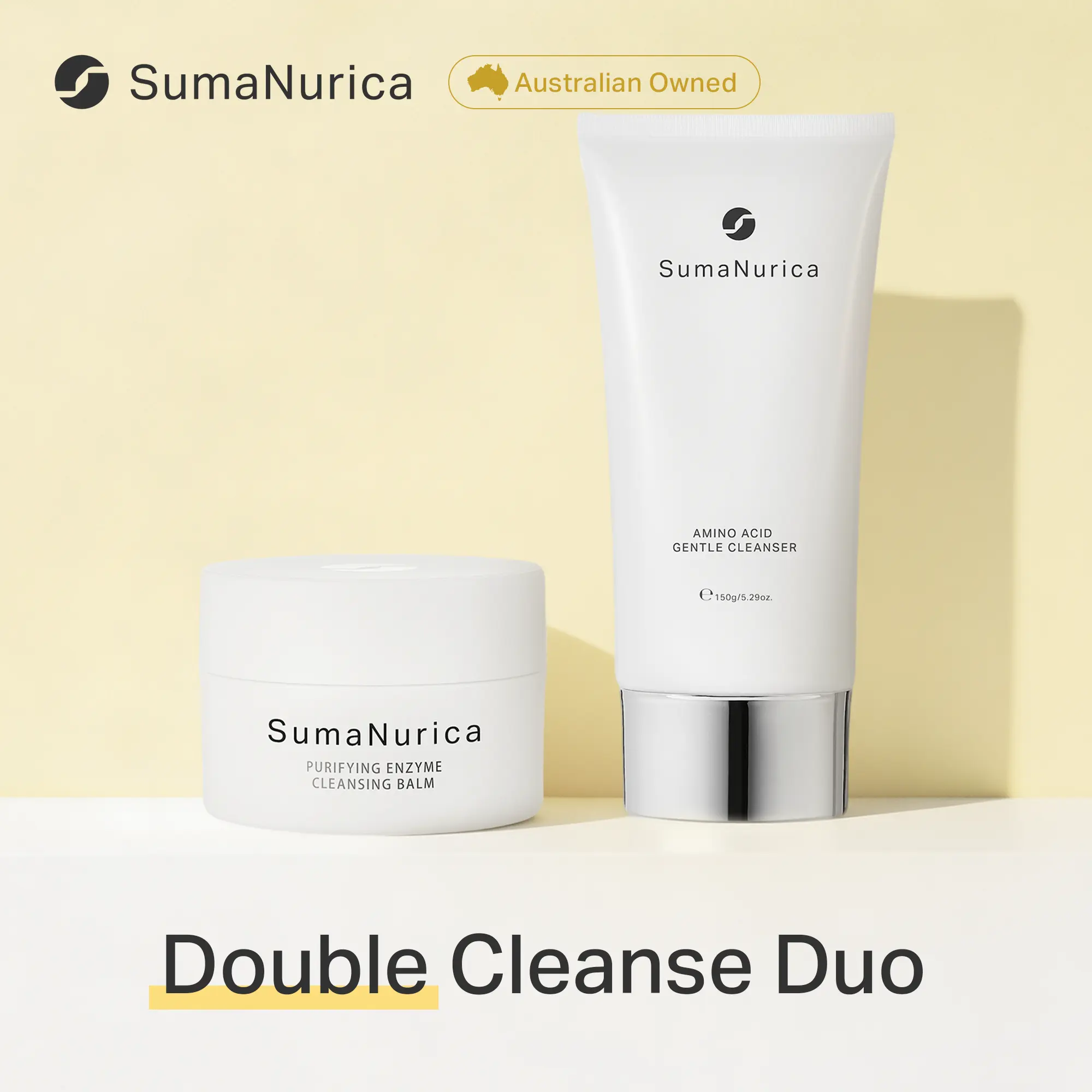[SumaNurica] Double Cleanse Duo, Enzyme Cleansing Balm + Amino Acid Cleanser for Makeup, SPF & Daily Impurities