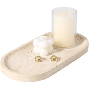10" x 5" Natural Travertine Marble Storage Tray, Decorative Vanity Stone Tray for Bathroom Counter, Home Dresser Organizer for Perfume, Cosmetics and Jewelry