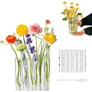 Upgraded Glass Cylinder Bud Vases Set of 10, 6 Inches Tall Hinged Flower Vase Test Tube Vases for Centerpieces, Clear Small Flower Vases Glass Vases for Table Wedding Home Candlelight Dinner Decor glass  tubes