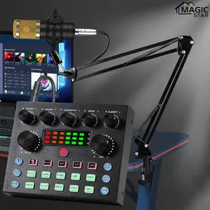 Professional Podcast Microphone Equipment, USB Rechargeable DJ Sound Control Equipment, Audio Interface, RGB Lighting Adds Atmosphere Webcast Equipment for Music, Singing, Games, Live Broadcast