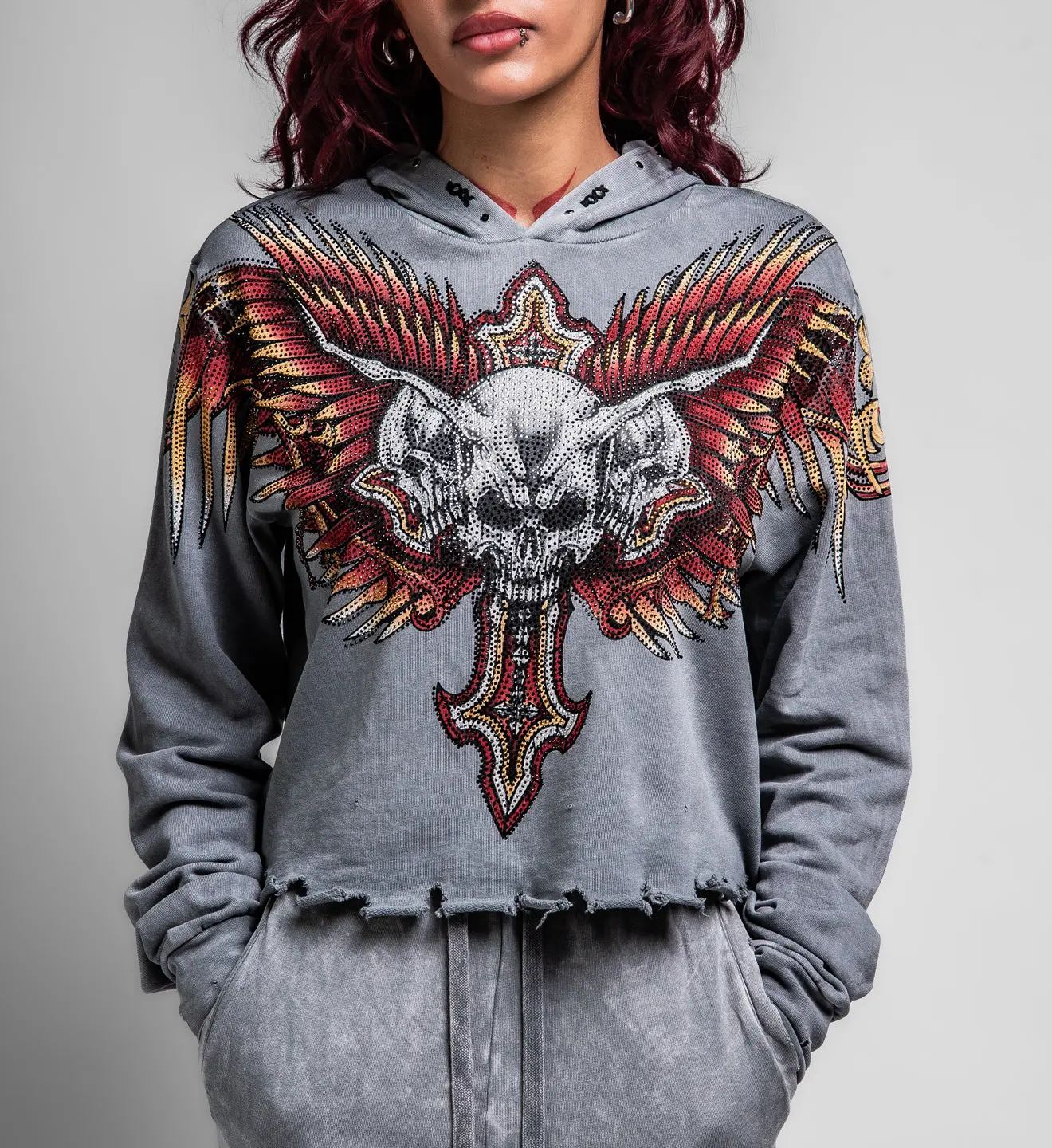 Affliction Women's Pullover Hoodie Hyper Speed Crop
