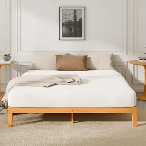 Wooden  Bed Frame - Solid Wood Platform Bed Frame, 12in Classic Natural Finish Multi-Size Mattress Foundation, Natural Pine Wood Support Slats, Modern Design, No Box Spring Needed, Easy Assembly