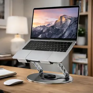 Portable Ergonomic Laptop Stand for foldable Desk, Rotatable Aluminum Laptop Riser, Adjustable Height Notebook Holder for MacBook,Lenovo (10–15.6", Silver) – Not for Gaming cooling Laptops tablet mount,360 Rotating Laptop Stand base, office setup