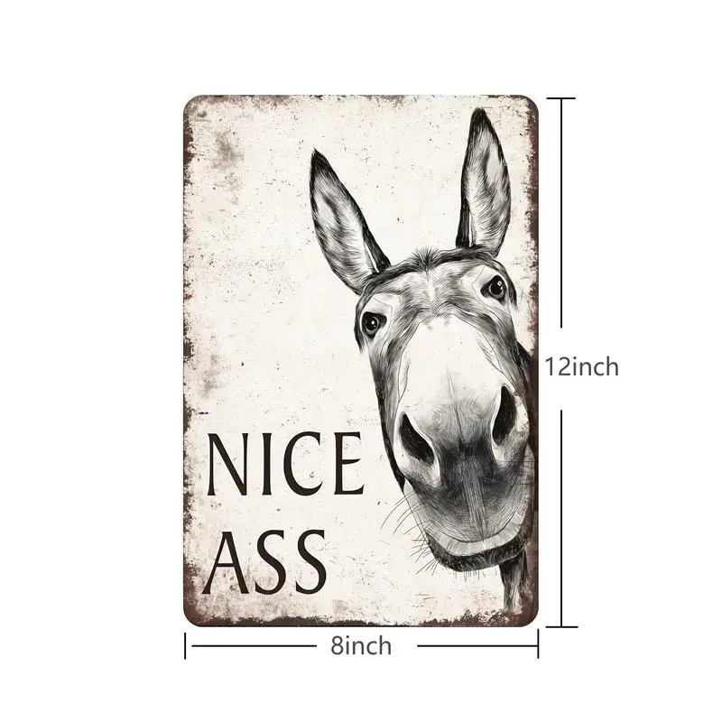 Funny Donkey Aluminum Round Plaque Sign, 8"×12" Vintage Plaque Decoration with Rustic Farmhouse Design, Metal Wall Art Decor for Farmhouse Home Decor Accessories