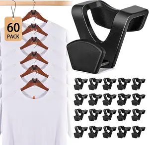 Space Saving Hanger Hooks 60 Pack, Black Clothes Hanger Connector Hooks, Heavy Duty Hanger Hooks Space Saver, Premium College Dorm Room Essentials, Good Closet Organizers and Storage