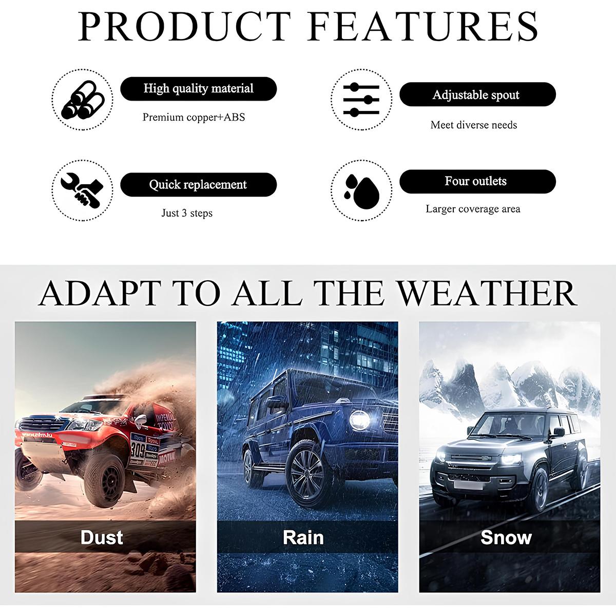 2 PCS Front Windshield Washer Nozzles, 4 Holes Car Windshield Washer Wiper Arm Sprayer, Auto Left Right Windshield Washer Squirter Nozzle Replacement, Universal Vehicle Accessories 2 PCS Front Windshield Washer Nozzles, 4 Holes Car Windshield Washer Wiper Arm Sprayer, Auto Left Right Windshield Washer Squirter Nozzle Replacement, Universal Vehicle Accessories