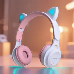 Cute Cat Ear Wireless Bluetooth Headphones, Gradient LED Lights, Foldable & Lightweight Design, Perfect Gift for Tablets/PC/TV/mobiles