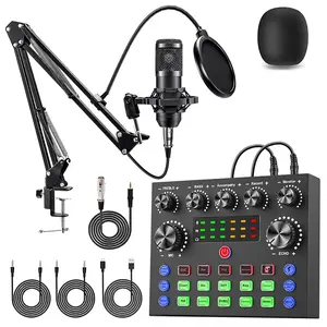 V8s Podcast Equipment Set, Bm-800 Capacitor Microphone Set, BT Connection, USB Audio Mixer, Supports Phone/computer/PC, Dj Sound Control Device, Live Audio Mixer, Recording Kit