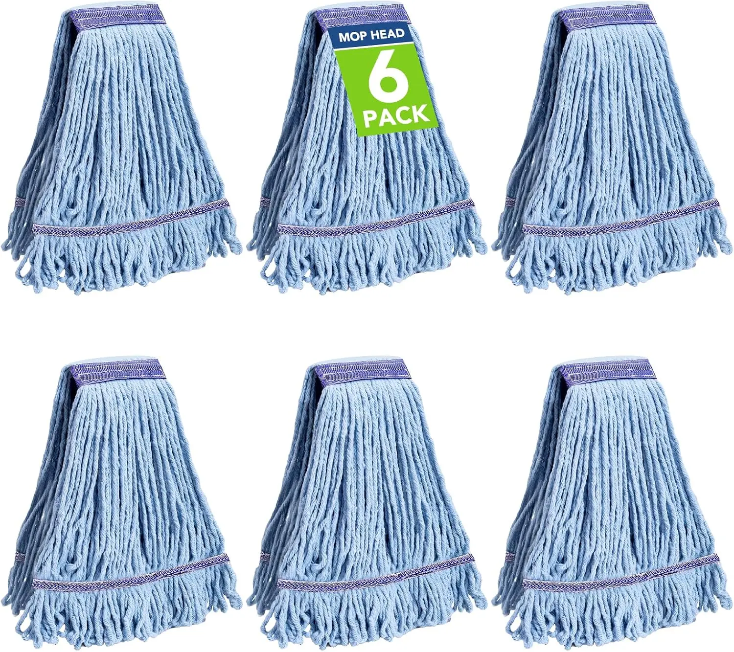 6-Pack Commercial Mop Head Replacements, Heavy-Duty Washable Looped-End Wet Mop Refills