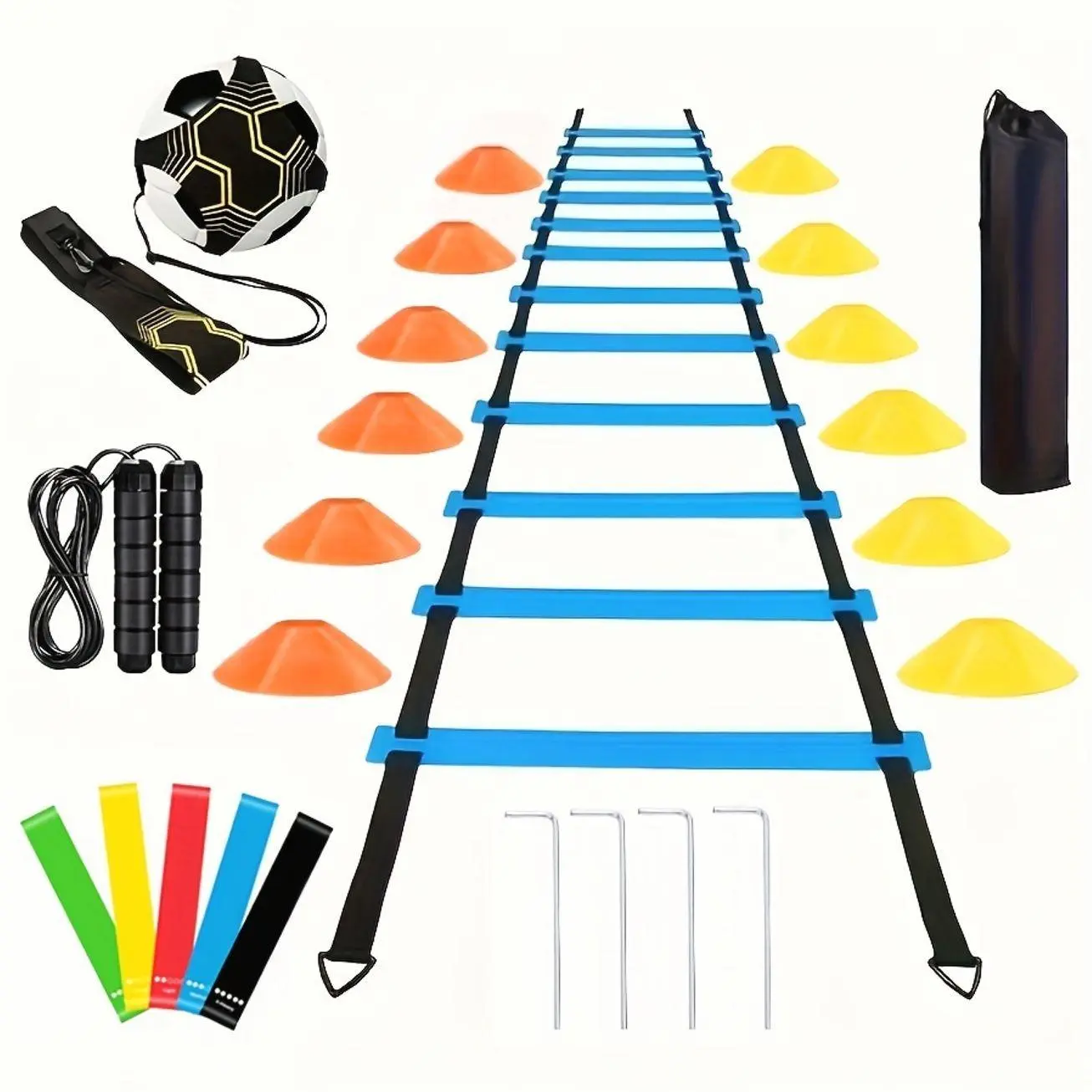 Agility Training Set with Speed Ladder Resistance Bands Jump Rope and Cones for Sports Fitness Soccer and Football Practice