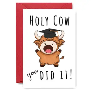 Cartoon Cow Graduation Card, Card Design, 1 Count Funny Graduation Card, Cow with Graduation Cap Greeting Card, Great Gift for Graduate, Student, Loved Ones