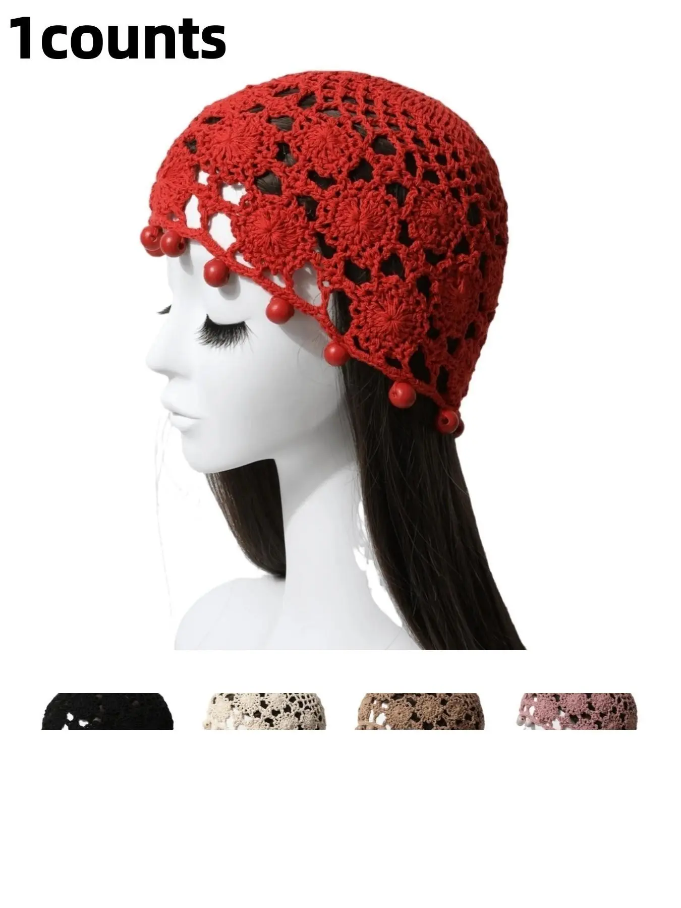 Women's Fashion Handmade Beaded Hollow Out Hat, Fashion Accessory, Handcrafted Beads, Crochet Beret, Vintage Ethnic Style Scarf, Party Birthday Essential, Spring Summer Wear, Handcrafted Cap, Fashionable Hats