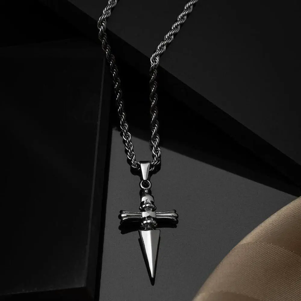 Stainless Steel Gothic Cross Necklace – Black & Silver | Unisex Streetwear