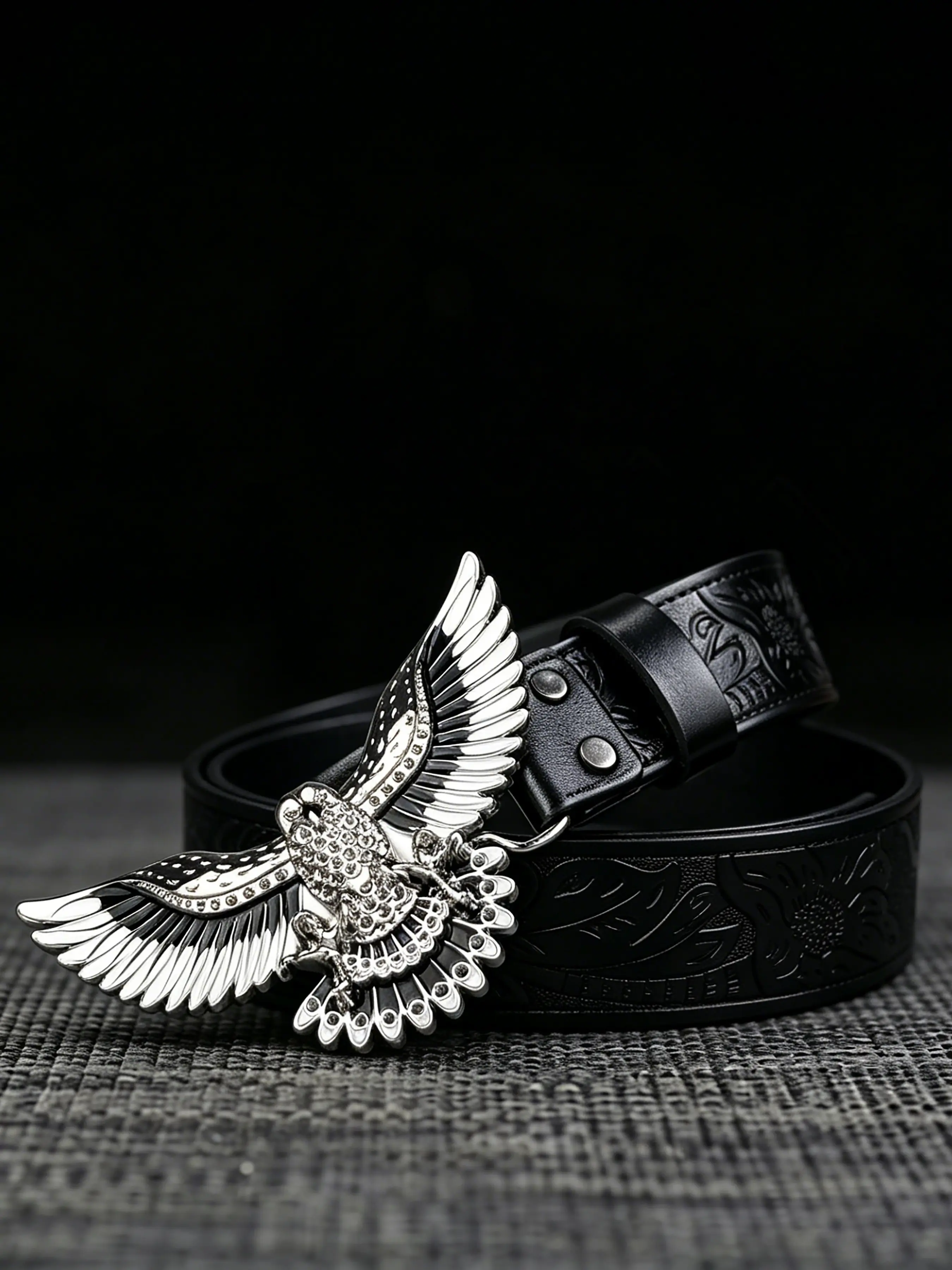 Men's and women's 1.46-inch/3.7cm wide Western style embossed waistband with smooth Western style large plate buckle animal pattern alloy buckle, black and brown, round hole, decorative waistband, Halloween gift, Design belt, Western belts